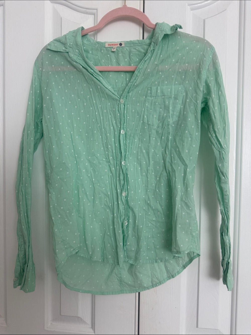 Sundry Mint Green stars Button-Front Hooded Shirt